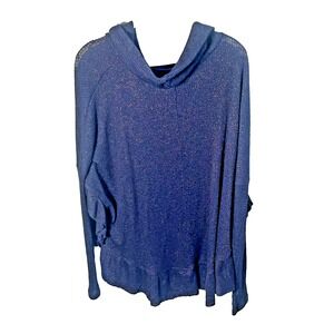 9-H15 STCL Womens Pullover Sweater Navy Blue Cowl Neck Metallic Ruffle S-XS